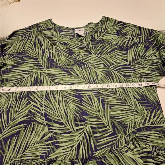 Bonworth Womens Pullover Top Size L Green Blue Palm Leaf Ruffle Sleeve and Hem - Picture 9 of 12